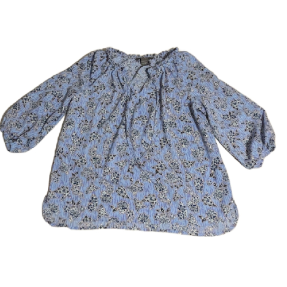 OLIVIA & MARTIN Womens M Boho Top Tie Neck Elastic 3/4  Sleeve-3